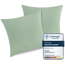ATsense Federe Cuscino Letto 40x40 cm, Set di 2, 100% Cotone Lavato, Copricuscino Letto Verde Menta Con Cerniera, Federa Cuscino Morbidissima e Accogliente