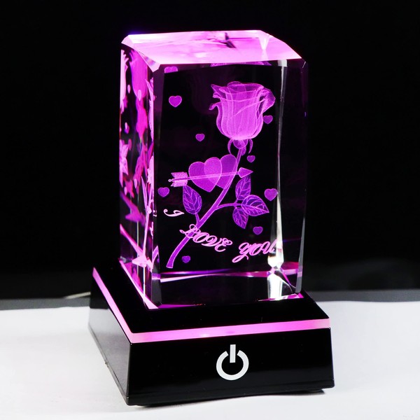 Crystal Engraved 3D Rose with I Love You Keepsake with