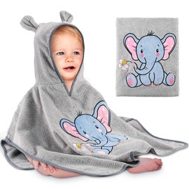 Yosemy Hooded Towel Baby Towel Hood 100% Cotton Bath Poncho Children Oeko Tex Baby Towel with Hood Soft and Super Absorbent 0-3 Years Elephants