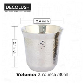 DECOLUSH 75mL (2.5 Ounce) Stainless Steel Espresso Cups - 4 Pack Double Wall Insulated Cups Demitasse Cups Coffee Cup For Drinking, Drinking Coffee, Drinking Beverages(Silve Hammer texture