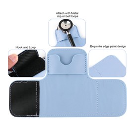 Beautyflier PU Leather Stethoscope Holder with Clip for All Models: Littmann, ADC, MDF, Adscope, Stethoscope Holder Carrier Perfect for Physicians, Nurses, EMT (Light Blue)