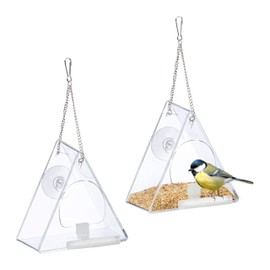 2 x Acrylic Hanging Window Bird Feeder 13 x 12.5 x 7.5 cm Transparent