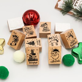 Bavane 10PCS Wooden Christmas Stamps Set, Art Stamps Scripted Christmas Stamp, Wooden Rubber Stamps for for Scrapbook, DIY Card Making, Bullet Journals and Arts & Craft Decoration Supplies