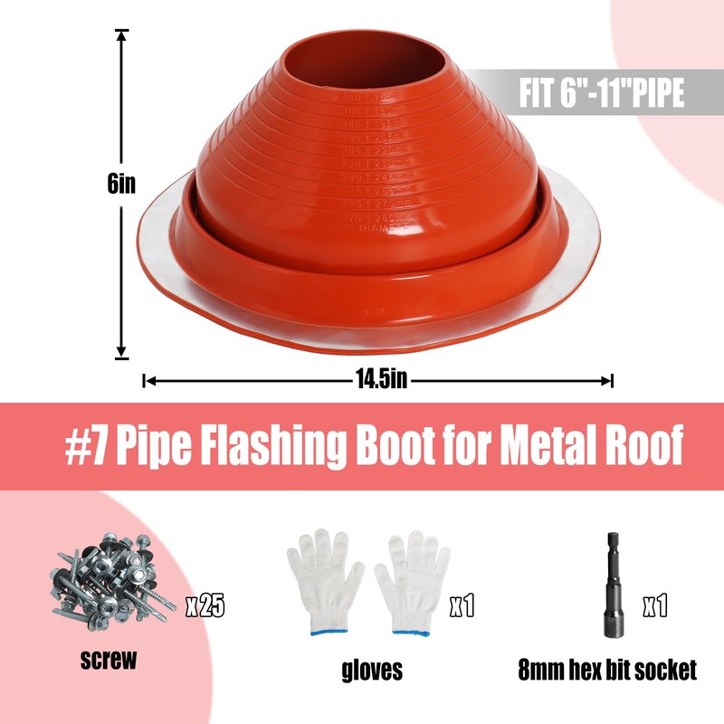 #7 High Temp Silicone Chimney Boot for Metal Roof, Fit