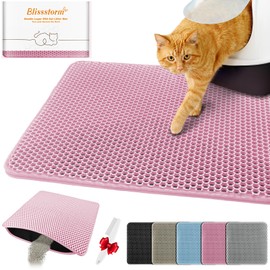 Waterproof Cat Litter Mat, Double Layer EVA, Odor-Free Large Grid, Urine Proof, Easy Cleanup (Pink, 18 x 24)