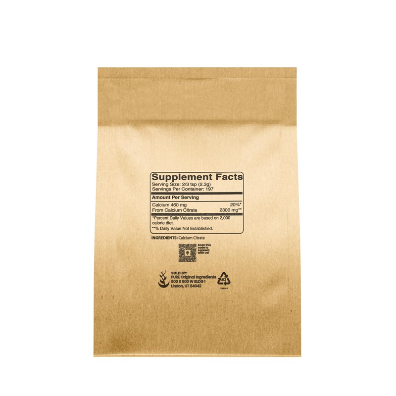 Pure Original Ingredients Calcium Citrate (1lb) Calcium Supplement, No Additives
