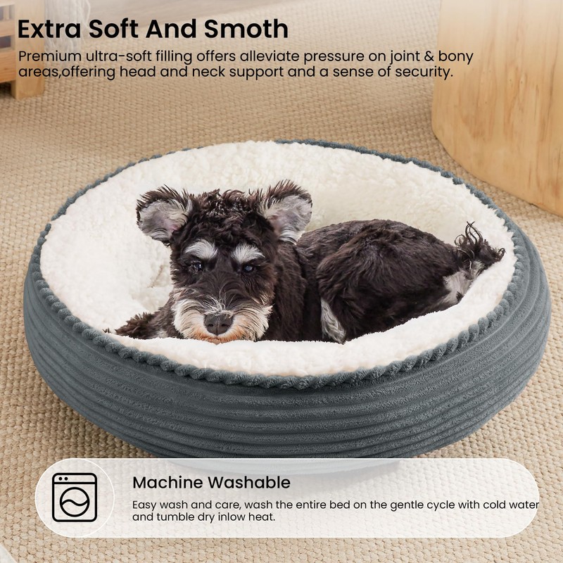 Love's cabin Round Donut Cat and Dog Cushion Bed, 25in