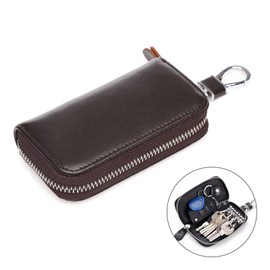 QIUPFGUT Leather Key Case for Men and Women, Leather Key Case, Wallet, Small Key Case, Universal Car Key Ring, dark brown