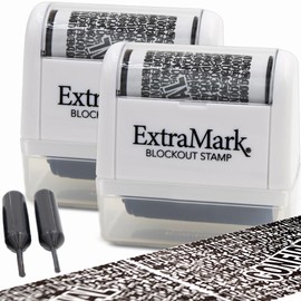 ExtraMark 2 Pack Identity Theft Protection Blockout Stamp - Roller Stamp with Two Replacement Ink Tubes - White Unit