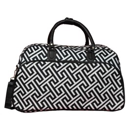 World Traveler Prints 21-Inch Carry-On Shoulder Duffel Bag, Greek Key H Black White, One Size
