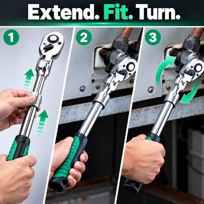 Drive Ratchet Wrench for Garage Repairs - 72-Tooth Flex Head