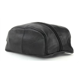 Leather Impressions LI Men's Shaving Travel Kit Toiletry Bag Carry On AirPlane Large Black Leather