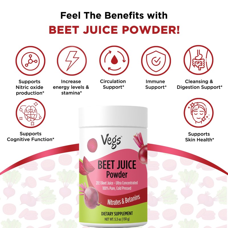Vegs Beet Juice Powder - 20 X Ultra Concentrated Nitrates,
