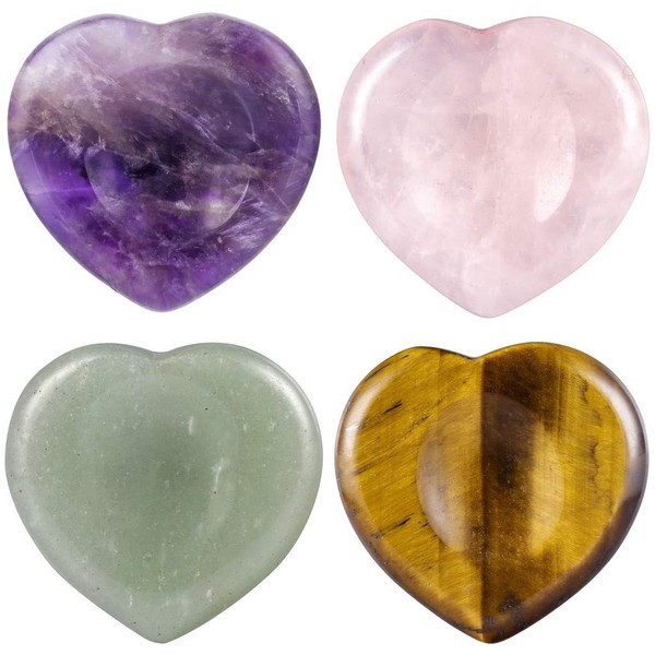 mookaitedecor Heart Thumb Worry Stone Crystal Pocket Palm Gemstone for Anxiety Stress Relief and Reiki Healing, Pack of 4