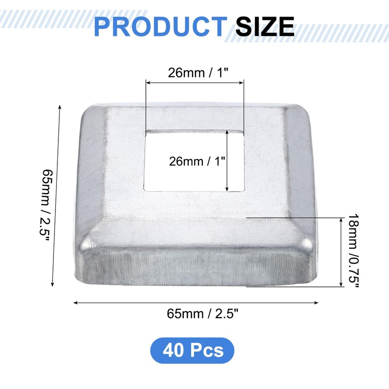 uxcell 40Pcs Post Base Cover, 2.5"x2.5" (Internal Size 1"x1") Metal