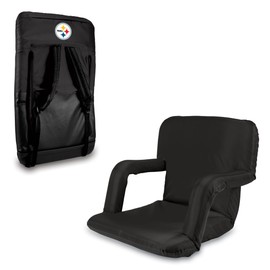 PICNIC TIME Black Pittsburgh Steelers Ventura Seat Portable Recliner Chair