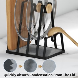 YIGII Cutting Board Organizer With Fast Drying Stone, Stainless Steel Pot Lid Holder While Cooking, Multifunctional Kitchen Counter Organizer For Spoon, Utensils, Pan, Black