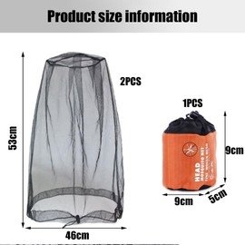 RIBHNXHI Fly & Bug Protection Head Net | Ultra Large & Long, Extra Fine Holes for Camping, Hiking, Fishing, Gardening, Safari | 2 Pack Fits All Hats for Men & Women Black
