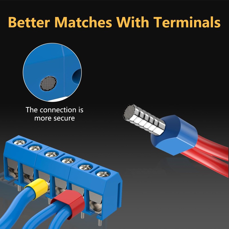 Ferrule Crimping Tool Kit with Wire Connectors, AWG24-8 Sawtooth Self-Adjustable