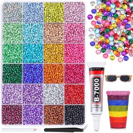24000Pcs Resin Rhinestones for Bedazzling with B7000 Jewelry Glue, Multicolor 3mm Flatback Gems Rhinestones for Crafting, Clothing Tumblers Mugs Shoes Fabric Decor Nail Art
