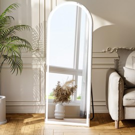 ZENOMIRRIS LED Arched Full Length Mirror with Lights 63"x20" - Lighted Floor Mirror with Dimming & 3 Color Lighting, Aluminum Frame Standing Leaning or Hanging for Bedroom Cloakroom White