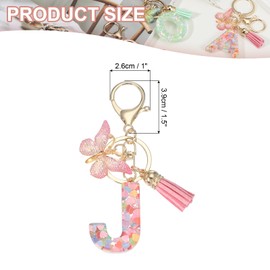 PATIKIL Alphabet Initial Letter Keychain, Resin Cute Keychains with Tassel Butterfly Letter J Pendant Charm for Women Key Purse Handbag Bag Accessories, Pink