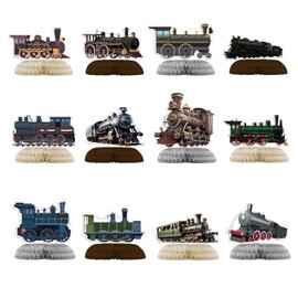 12 PCS Train Honeycomb Centerpieces for Table Decor, Retro Train Table Decorations Table Toppers for Train Birthday Party Supplies Train Party Decorations