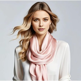 LA FERANI Women's Silk Scarf 100% Silk Neckerchief Scarf Plain Colour White Black 180 x 90 cm Plain Colour for Suit Formal Occasions Stole Business Style Gift for Her, pink