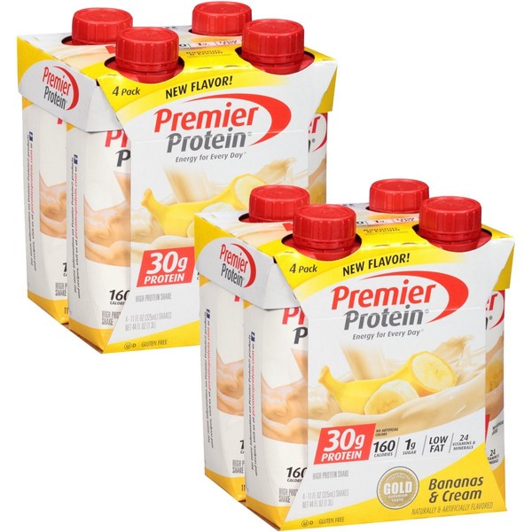 Premier Protein 30g Protein Shakes, Bananas & Cream, 11 Fluid Ounces, 4 Count (Pack of 2)