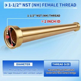 AquaNPT Brass Fire Equipment Hose Nozzle, 1-1/2" NST (NH) Fire Hydrant Hose Nozzle, 10" Length, 1/2" Orifice (1.5'' NH/NST)