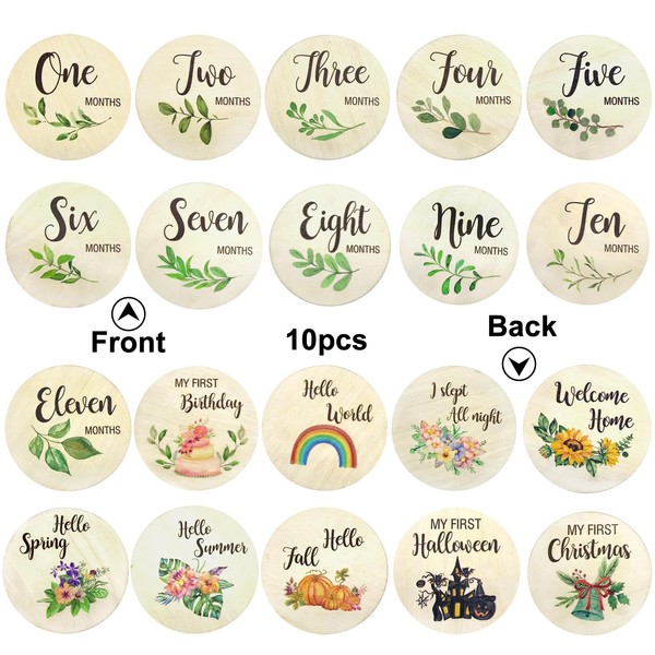 Baby Milestone Cards Wooden, 10pcs Milestone Baby Cards Baby Monthly Milestone Cards Newborn Milestone for Newborn Baby Gifts Photography Prop (10pcs)