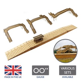War World Scenics Model Train Station U-Shape Overpass Pedestrian Bridge with Platform - Gauge 00 Model Railway Model Railway Model Building Scale OO 1:76 Bridge Pedestrian Path Two Naves