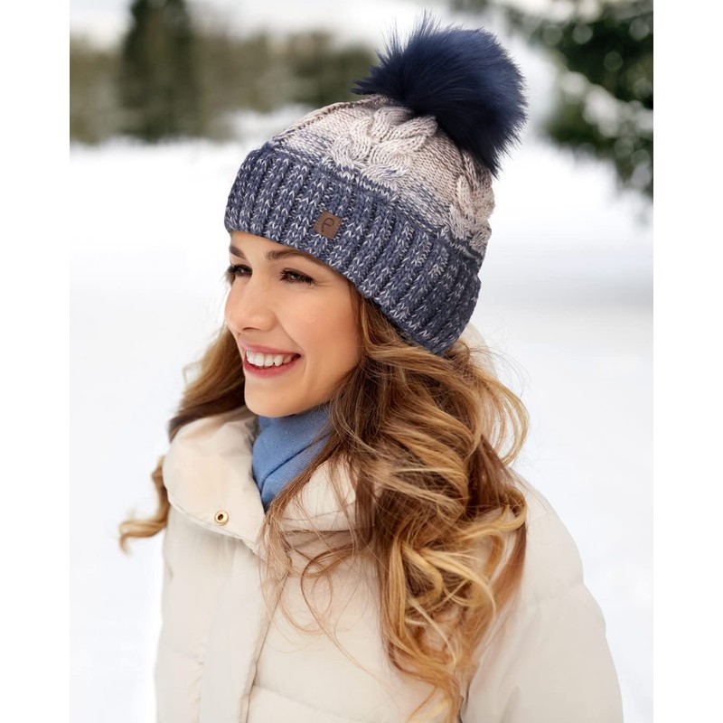 Faera Winter Hat - Warm Lined Faux Fur Bobble Hat