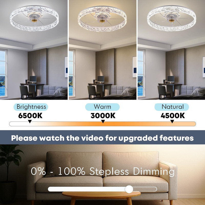 Fszdorj 20'' Ceiling Fan with Light, Upgraded Low Profile Fan,