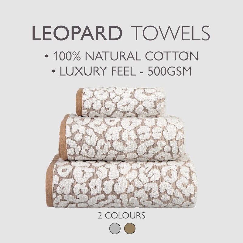 Allure Leopard Bath Towel, 100% Cotton, Luxury Jacquard Print, Soft