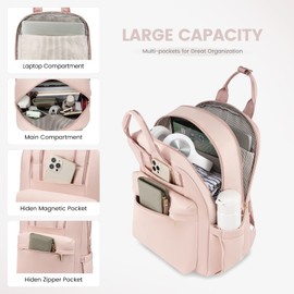 LOVEVOOK Backpack Women's Laptop Backpack Large Waterproof School Backpack Teenager Girls with Laptop Compartment Elegant School Bag Daypack for School University Travel Work, Pink (pink-1), Casual