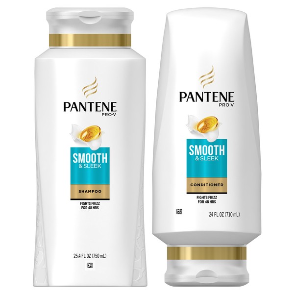 Pantene, Shampoo and Sulfate Free Conditioner Kit, with Argan Oil, Pro-V Smooth and Sleek for Dry Hair, 25.4 oz and 24 oz, Kit