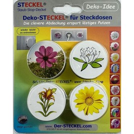 Steckel Decorative DS-483 "Flower Mix" Decorative Sockets Cover Dust Protection Lid Socket Cover for Clean Schuko Sockets Power Strips Cable Reel Splash Guard Pack of 4