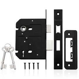 Bwintech 1 PCS 3 Lever Matt Black Mortice Sashlock 75mm（3 inch, Door Lock with Key for Internal and External Doors, Reversible Catch