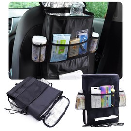 Figpade 3 in 1 Car Seat Organizer As Car Trash Can,Car Tissue Holder and Car Cup Holder,Insulation Back Seat Car Organizer with Mesh Bag for Drinks,Snacks,Keys,Universal Car Storage for Vehicles