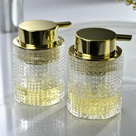 CICUFY Foaming Glass Soap Dispenser,Hand Foam Soap Dispenser for Kitchen & Bathroom-2 Pack（B-Type Clear Glass/Gold Pump）