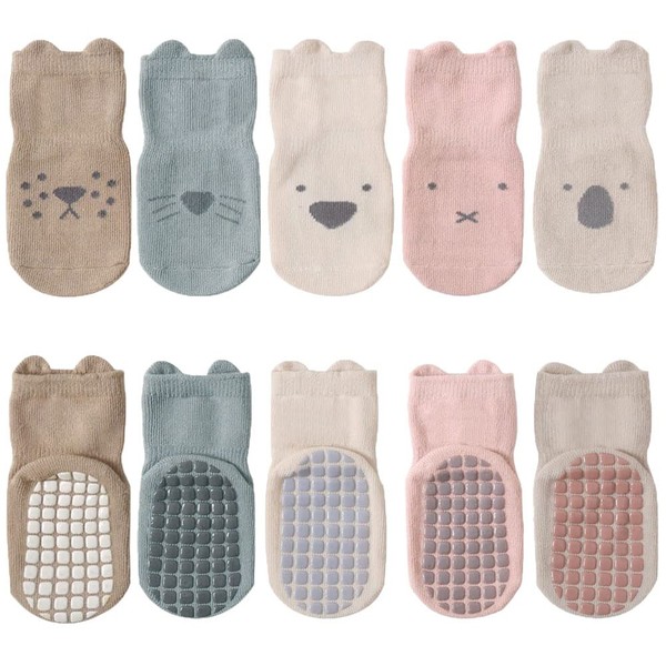 FedMois 5 Pairs Baby Kids Anti-slip Socks Cotton non skid