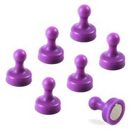 7 x Extra Strong Magnetic Push Pins Neodymium Magnets - Perfect for Maps, Whiteboards, Memos, Fridges, Homes, Schools and Offices [Assorted Colours] (Purple, Large (7 Pins))