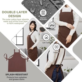 HABABY Kitchen Chef Apron, Bib Apron with 2 Pockets, Waterproof and Oil Resistant Apron for Cooking, Grilling, Painting, Kitchen Apron for Women and Men, Large Size (Brown)