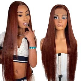 Salharer Real Hair Wig for Women Wigs Straight Human Hair Wig 13 x 6 Lace Front Wig 100% Brazilian Wigs Real Hair with Baby Hair Any Part Reddish Brown Colour 32 Inches