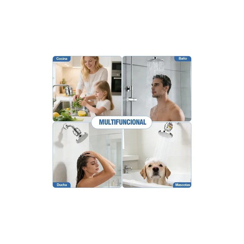 Cabezal De Ducha 6'' Filtrado Regadera 20 Etapas 3 Filtro