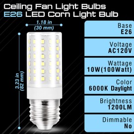 Elmoyle LED Light Bulbs 100 Watt Equivalent, Daylight White 6000K, 10w LED Corn Light Bulb 1200LM, E26 Medium Screw Base for Bedroom Kitchen Living Room Garage Office Lighting, Non-Dimmable, 1 Pack