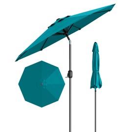 HarmonyHealth 10FT Patio Umbrella Outdoor, Market Umbrella, Table Umbrella with Push Button Tilt and Crank, 8 Sturdy Ribs UV Protection Waterproof for Garden, Pool, Deck, Backyard (Turquoise Blue)