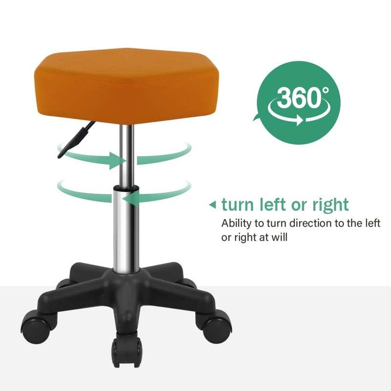FURWOO Hexagon Rolling Stool Height Adjustable Stool with Wheels for