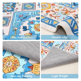 Instellar Area Rug 5x7, Traditional Soft Boho Design, Faux Wool Bright & Vivid Color Carpet, Non-Slip Washable Rugs for Living Room, Bedroom, Farmhouse, Dining Room, Indoor, Kids Playroom, Blue